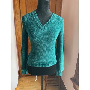 Vintage 60s 70s Emerald Teal Fitted Knit XS Retro Indie Coquette Boho Sweater